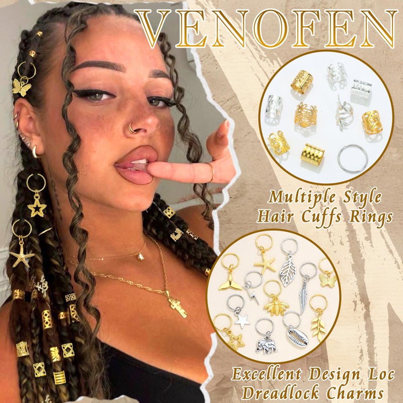 VENOFEN 292PCS Hair Jewelry for Braids Gold Silver Loc Charms Dreadlock Braids Clips Multi-Style Metal Cuffs Rings Hair Accessories for Women Men - Image 3